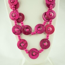 Pink Wood Disk Bead Boho Necklace