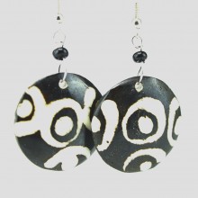 Round Mud Cloth Print Batik Earrings 374-113