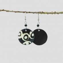 Round Mud Cloth Print Batik Earrings 374-113