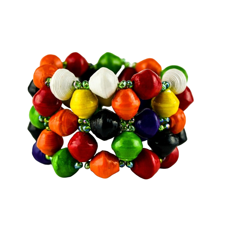 Recycled Multi-Color Paper Bead Elastic Bracelet