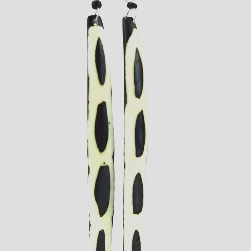 Cow Bone Mud Cloth Giraffe Print Long Dangle Earrings 537-4