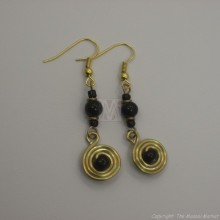 Brass Wire Color Bead Swirl Earrings Black 2
