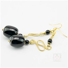 Black/ White African Resin Hammered Brass Earrrings
