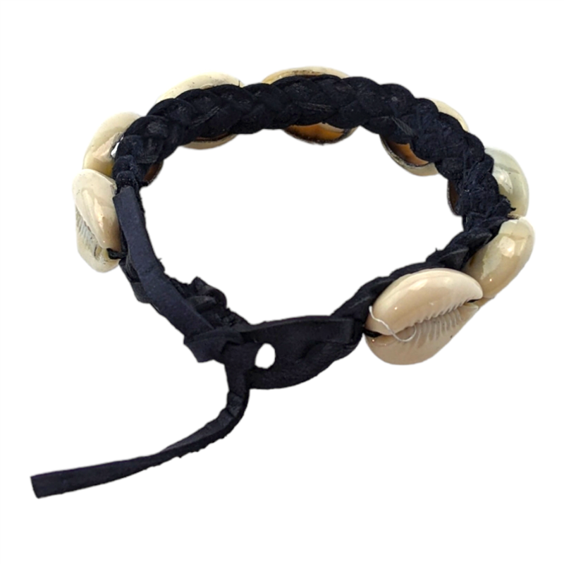 Handmade Cowrie Shell Bracelet with Braided Leather 655-75