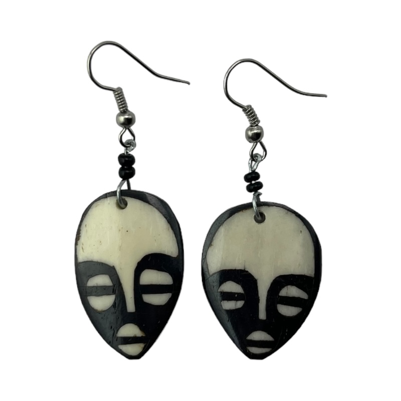 Small Ethnic Tribal Mask Bone Maasai Earrings