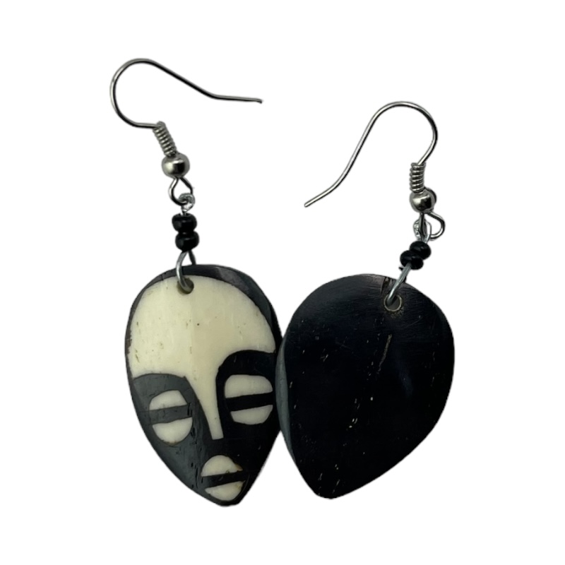 Small Ethnic Tribal Mask Bone Maasai Earrings