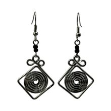 Silver Wire Maasai Bead Square Spiral Earrings