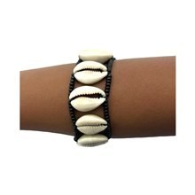 Maasai Cowrie Shells Elastic Bracelet (Black/ White)