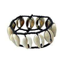 Maasai Cowrie Shells Elastic Bracelet (Black/ White)