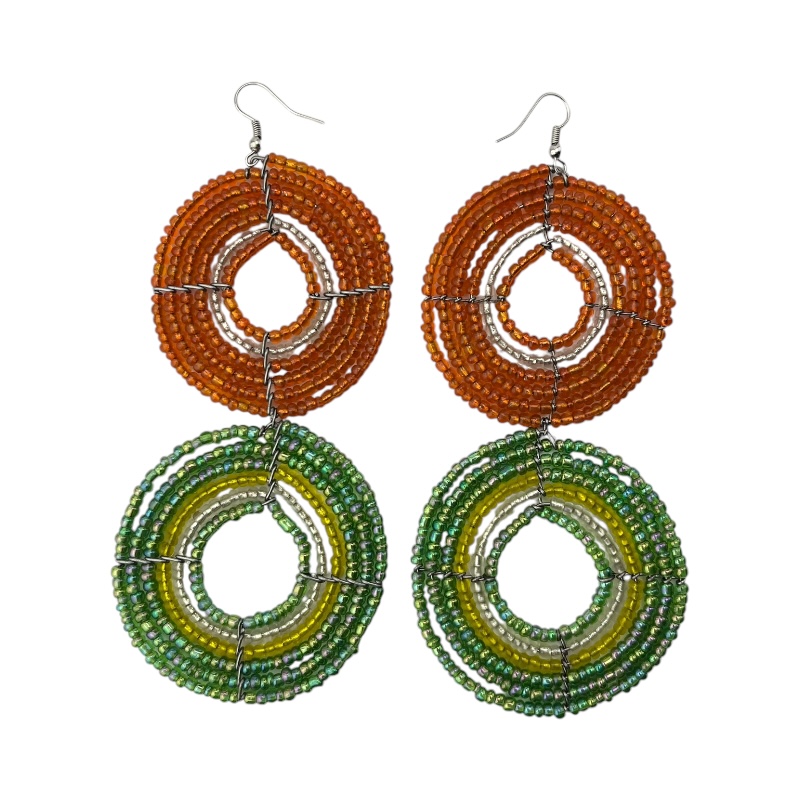 Large  Maasai Bead Earrings Orange/Green