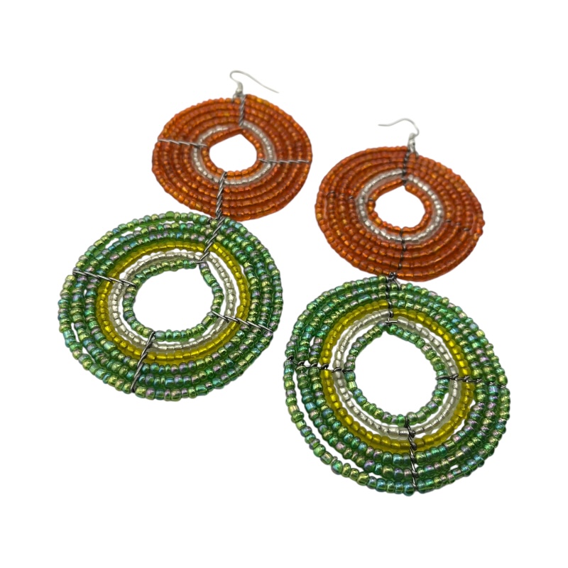 Large  Maasai Bead Earrings Orange/Green