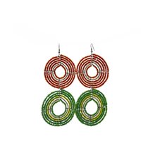 Large  Maasai Bead Earrings Orange/Green