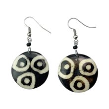 Three Ring Mudcloth Print Bone Earrings