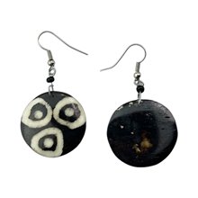 Three Ring Mudcloth Print Bone Earrings