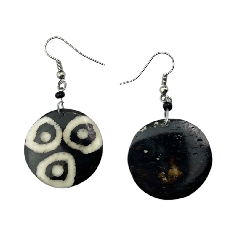 Three Ring Mudcloth Print Bone Earrings