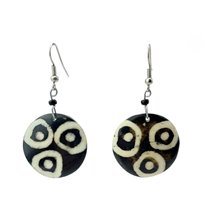 Three Ring Mudcloth Print Bone Earrings