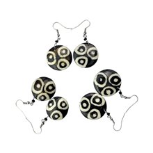 Three Ring Mudcloth Print Bone Earrings