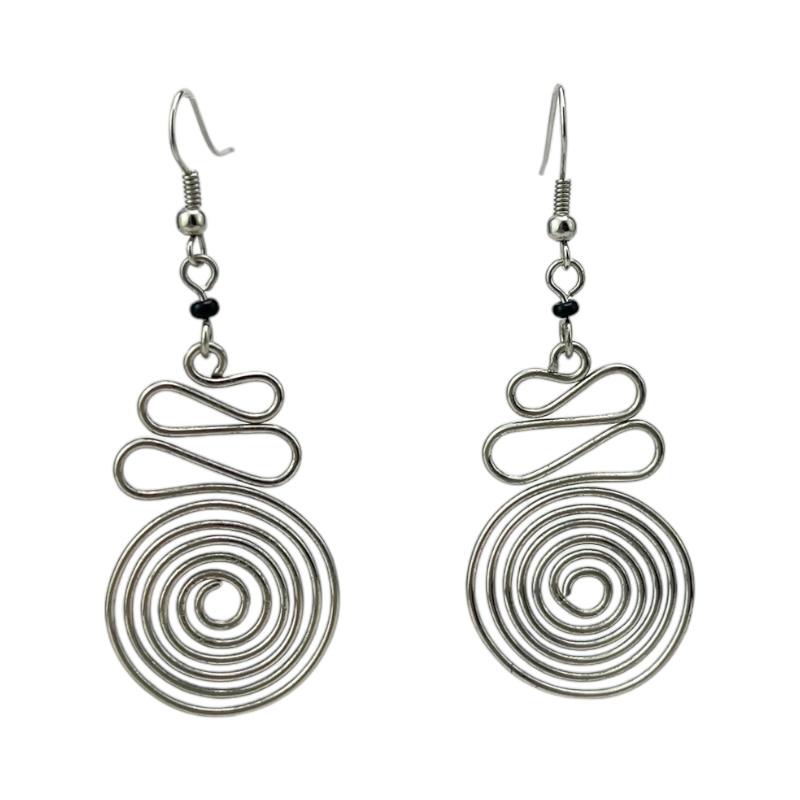 Silver Wire Maasai Bead Spiral Earrings