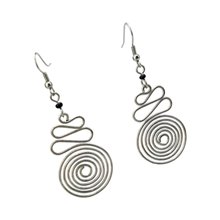 Silver Wire Maasai Bead Spiral Earrings