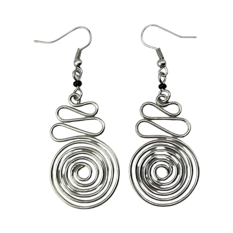 Silver Wire Maasai Bead Spiral Earrings