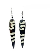 Long Mud Cloth Print Bone Earrings 568-97