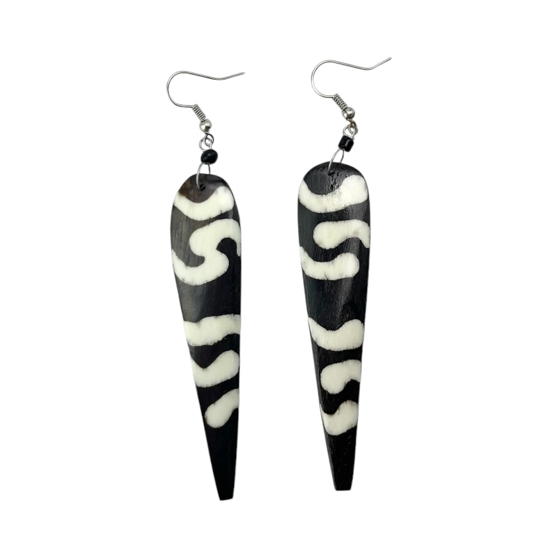 Long Mud Cloth Print Bone Earrings 568-97