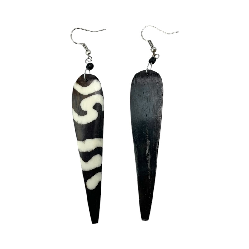 Long Mud Cloth Print Bone Earrings 568-97