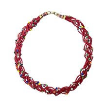 Red Maasai Krobo Tread Bead Braid Choker Necklace