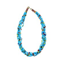 Blue Maasai Krobo Tread Bead Braid Choker Necklace