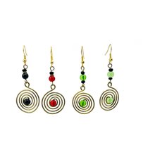 Brass Wire Color Bead Swirl Earrings Black