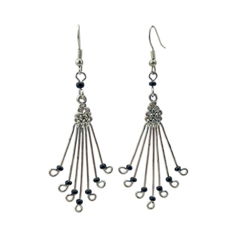 Silver Wire Maasai Bead Fan Earrings