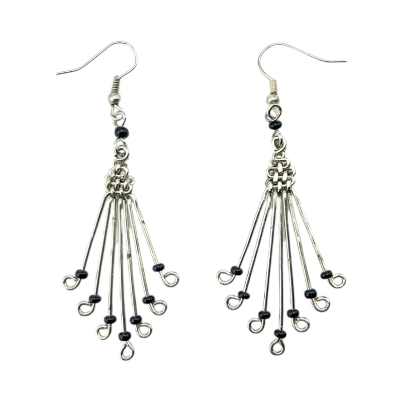 Silver Wire Maasai Bead Fan Earrings