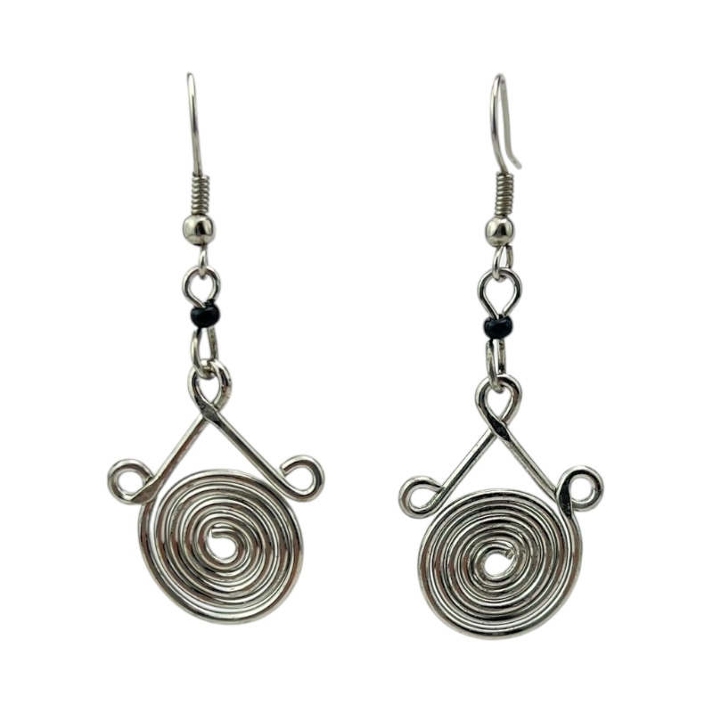 Silver Wire Maasai Bead Spiral Earrings