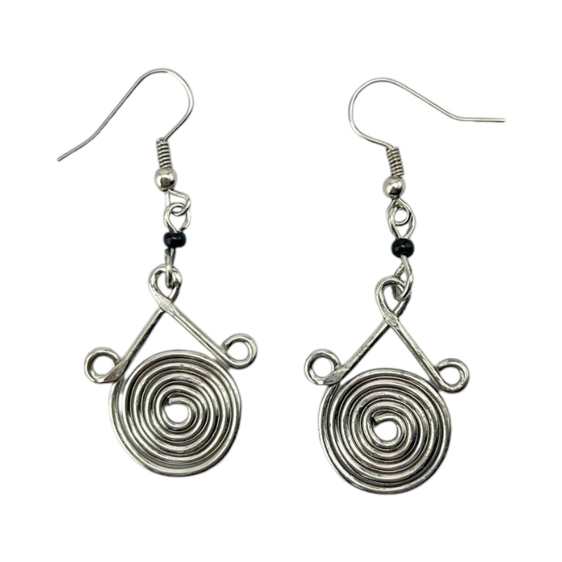 Silver Wire Maasai Bead Spiral Earrings