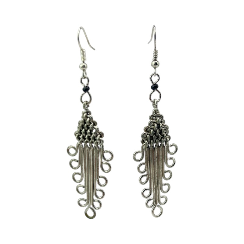 Silver Wire Maasai Bead Arrow Head Earrings