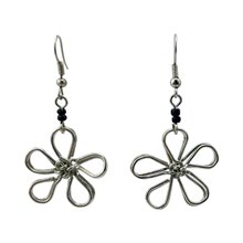 Silver Wire Maasai Bead Flower Earrings