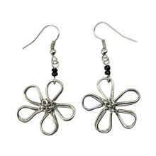 Silver Wire Maasai Bead Flower Earrings