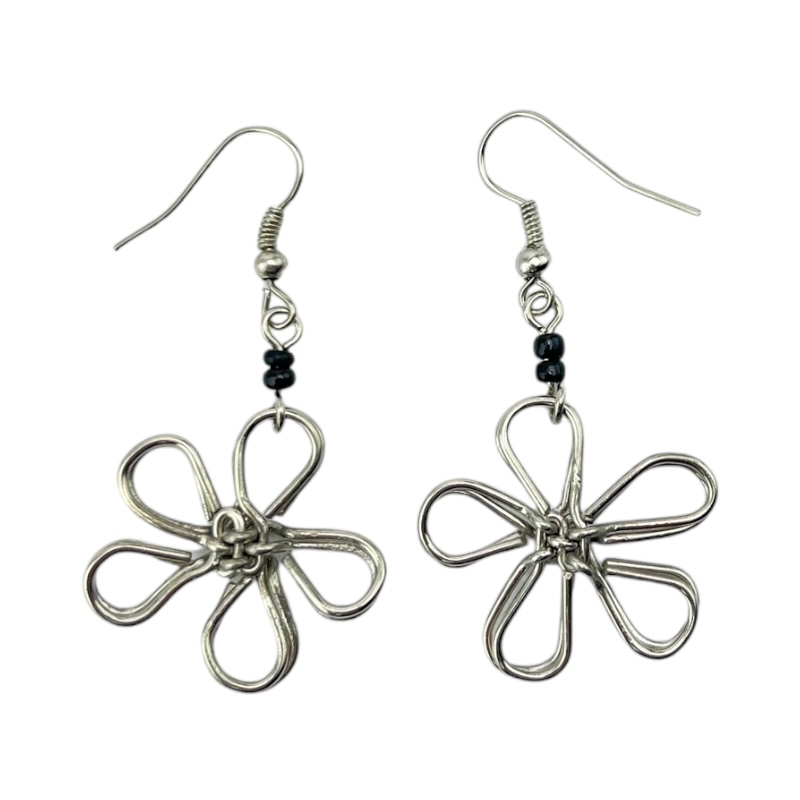 Silver Wire Maasai Bead Flower Earrings