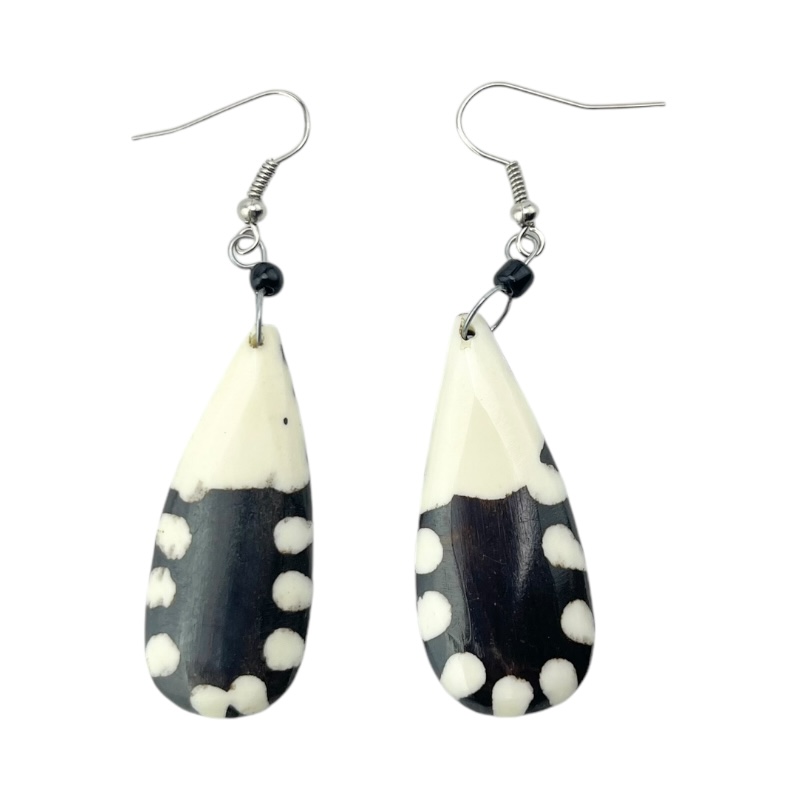 Mudcloth Print  Bone Tear Drop Earrings 673-8