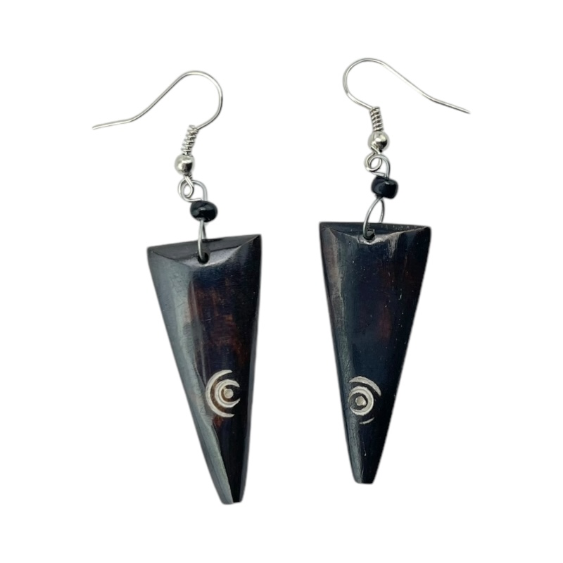 Brown Etched Bone Earrings 680-22