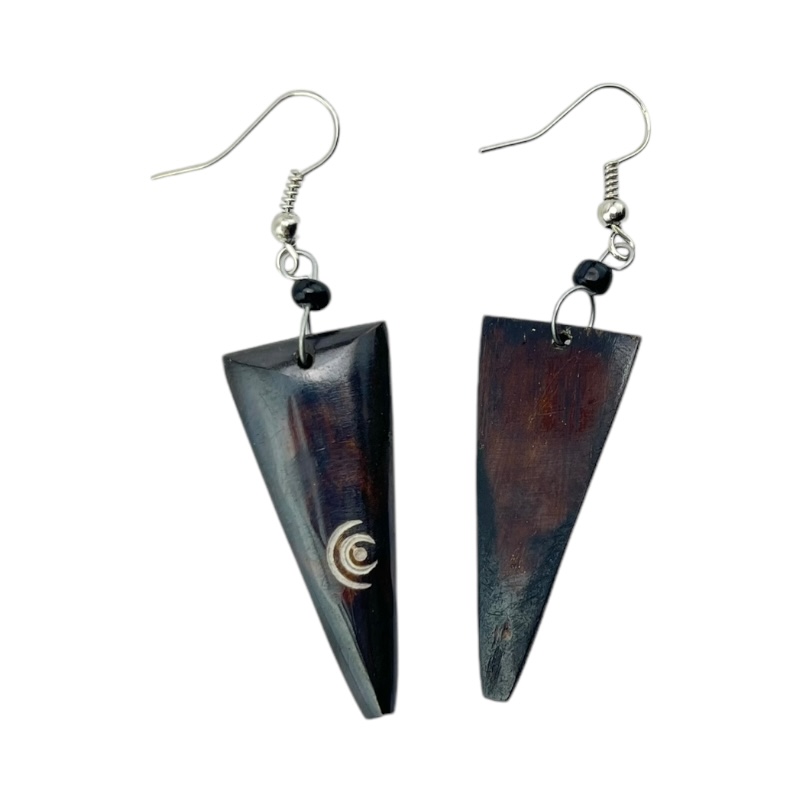 Brown Etched Bone Earrings 680-22