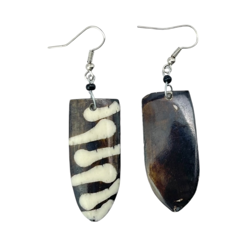 Cow Bone Maasai Shield Mud Cloth Print Earrings 719-100