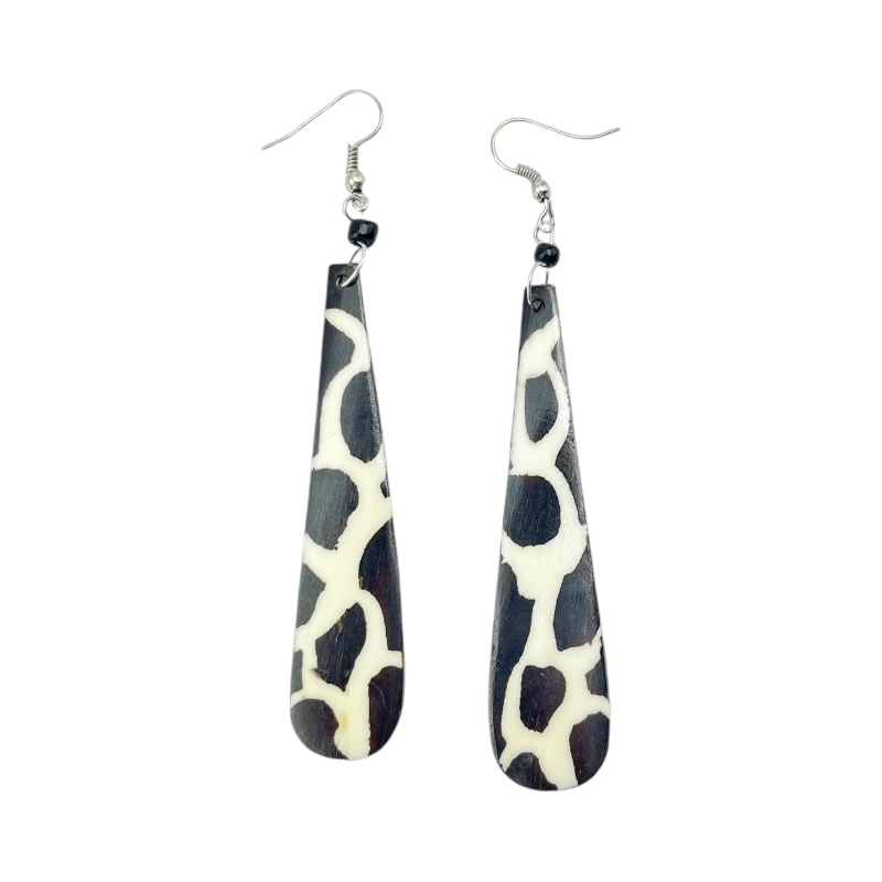 Long Batik Giraffe Print Bone Earrings 424-54