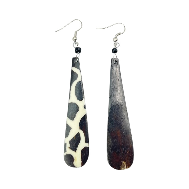 Long Batik Giraffe Print Bone Earrings 424-54