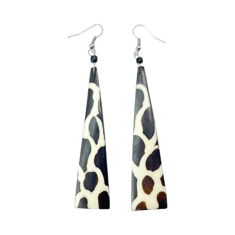 Long Batik Giraffe Print Bone Earrings 353-52