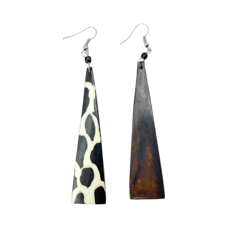 Long Batik Giraffe Print Bone Earrings 353-52