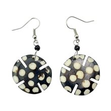 Round Notched Polka Dot Batik Bone earrings