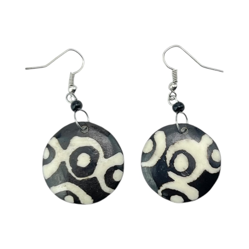 Round Mud Cloth Print Batik Earrings 374-113