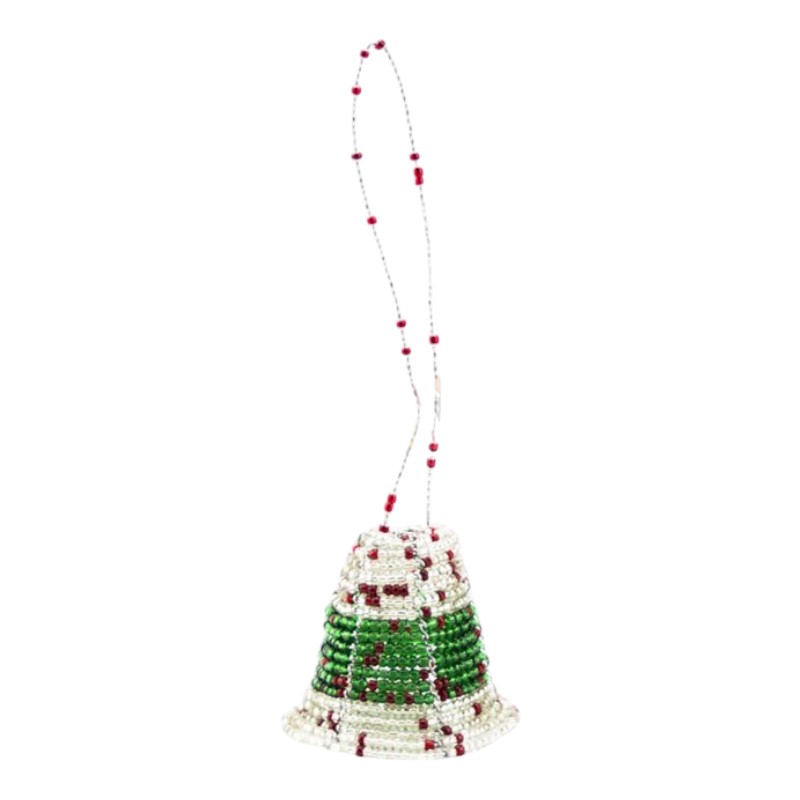 Clear Maasai Bead Christmas Bell Ornament