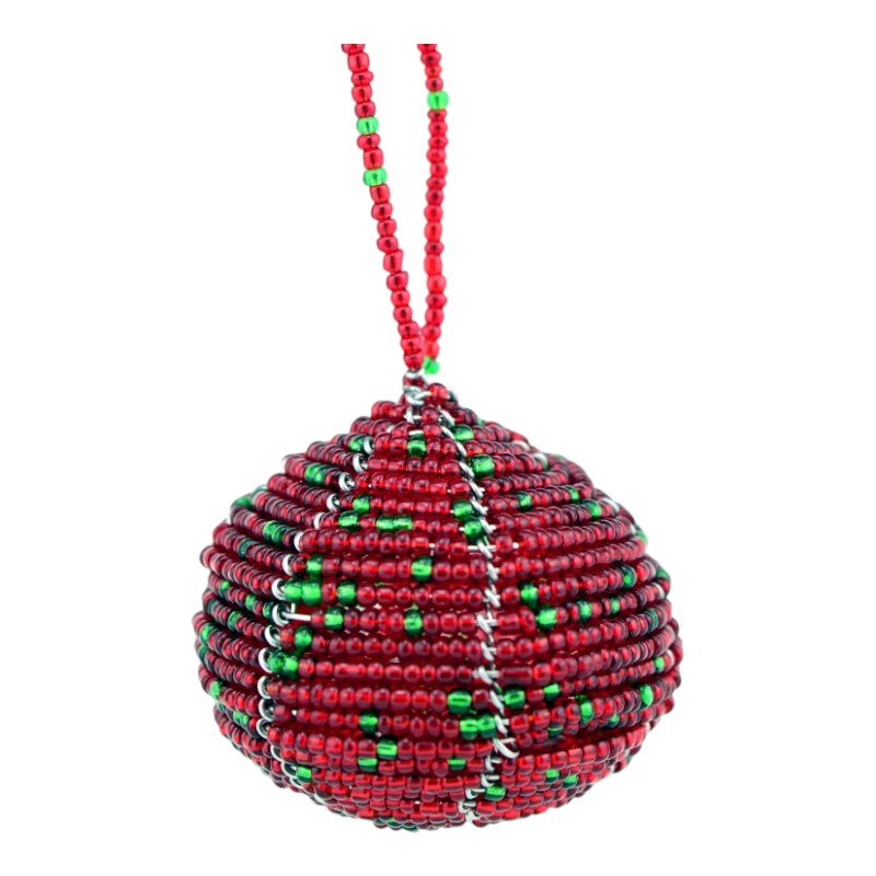 Red Maasai Bead Christmas Ball Ornament